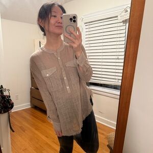Free People Fringe Half Button Top